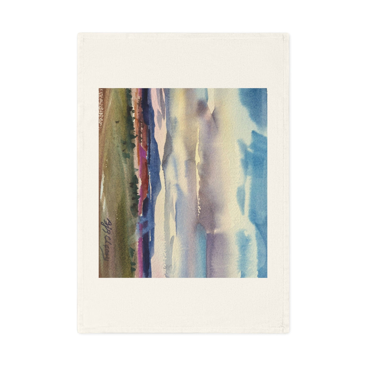 'Tranquil Mountain View 1' Cotton Tea Towel I Original Artwork by American Artist Barbara Cleary