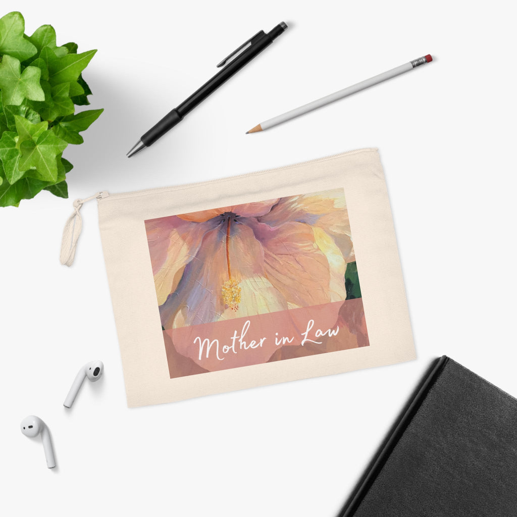 'Mother in Law' Eco-Friendly Pouch I Bridal Collection I with 'Hibiscus' Original Artwork by American Artist Barbara Cleary