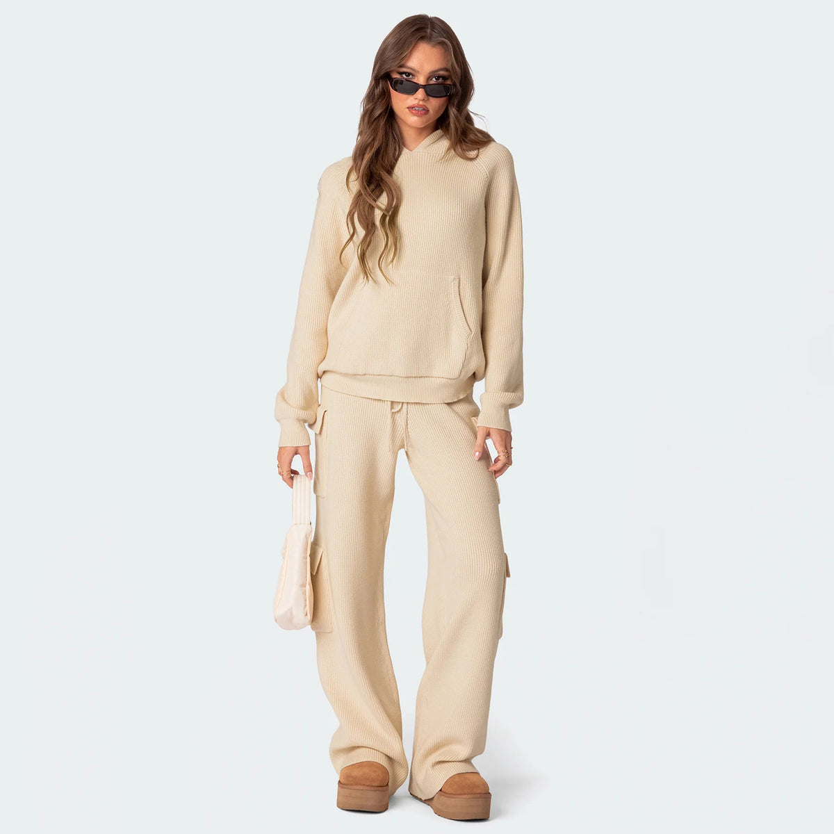 Hooded Casual Knit Sweater Set for Women
