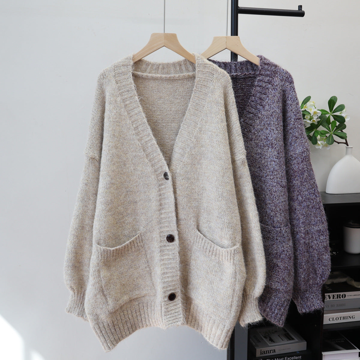 Loose V-neck cardigan sweater
