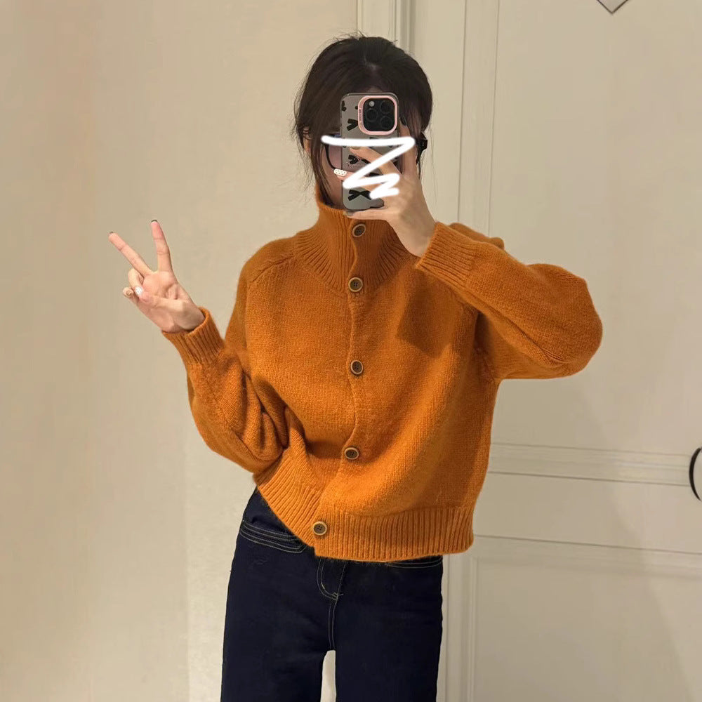 Orange turtleneck sweater jacket for women in autumn and winter