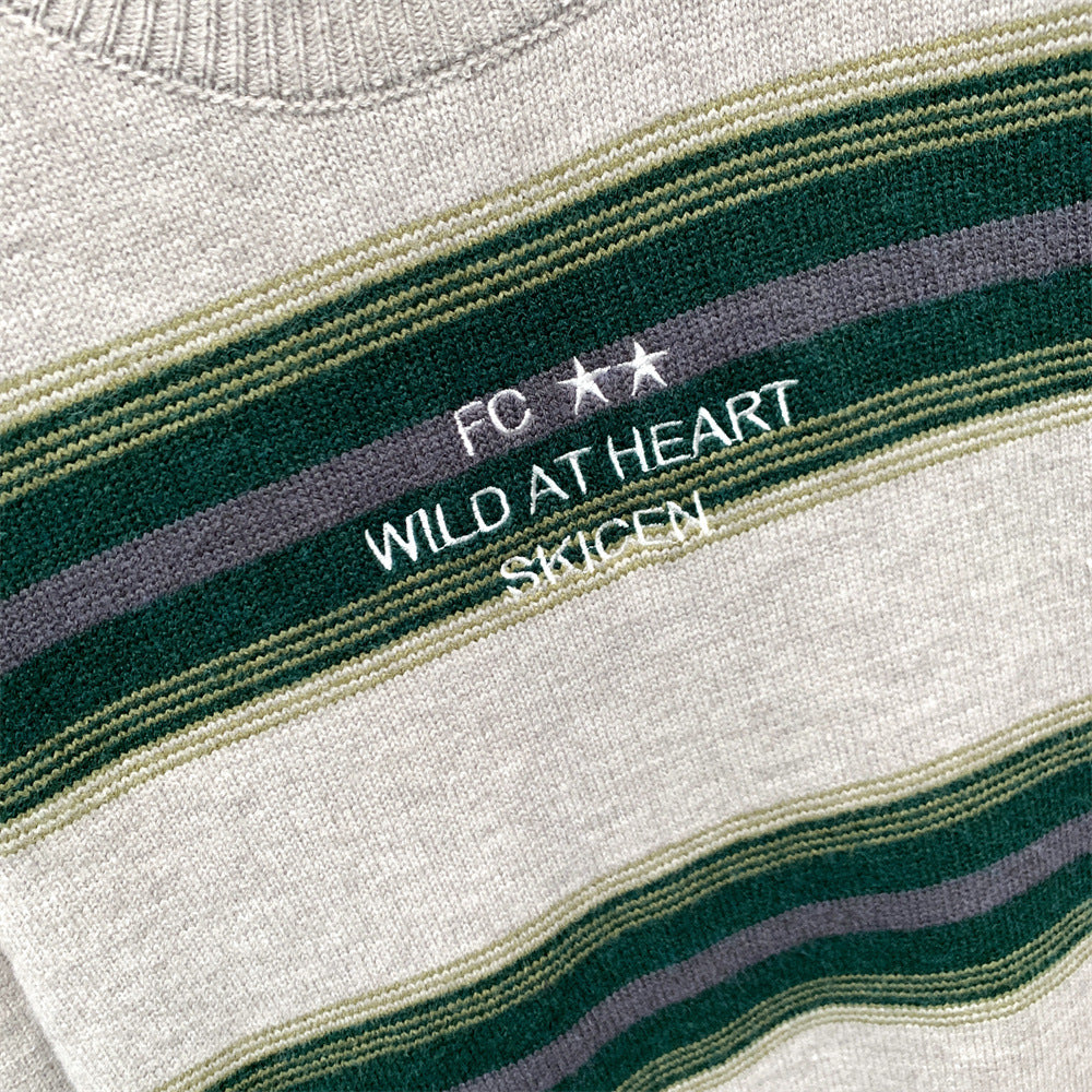 Contrast striped round neck sweater