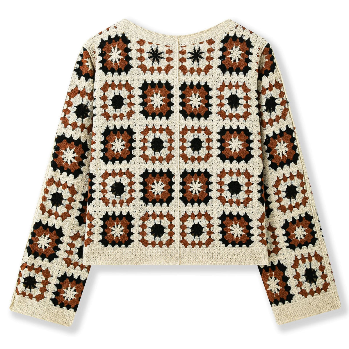 Square cardigan V-neck long sleeved hollowed out top