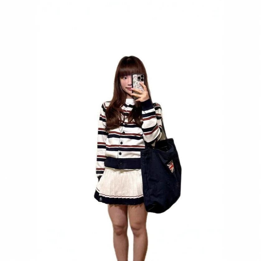 Striped Knitted Cardigan for Women in Autumn