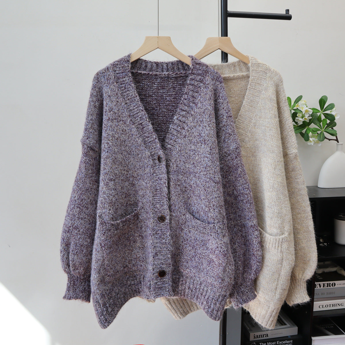 Loose V-neck cardigan sweater