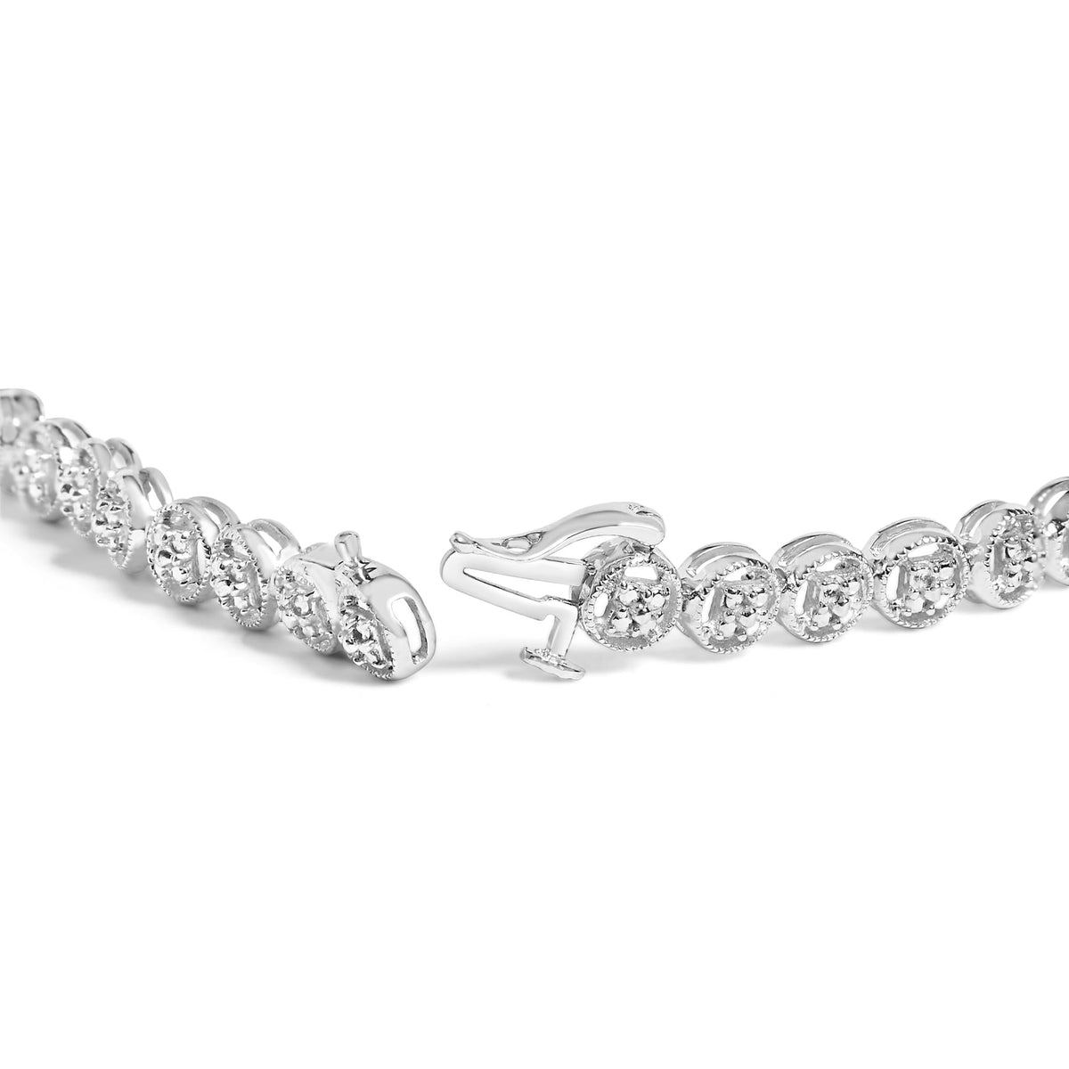 .925 Sterling Silver 1/10 Cttw Diamond Open Circle Beaded Wheel Link Tennis Bracelet (I-J Color, I3 Clarity) - 7.25"