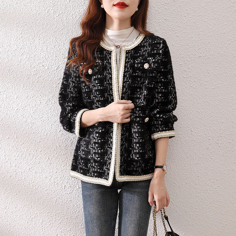 Round neck mink fur sweater jacket for women