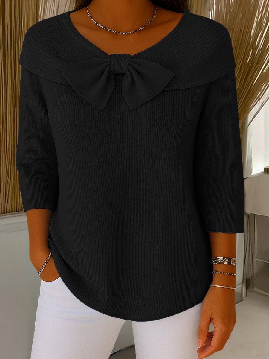 French long sleeved shirt with bow tie sweater for women