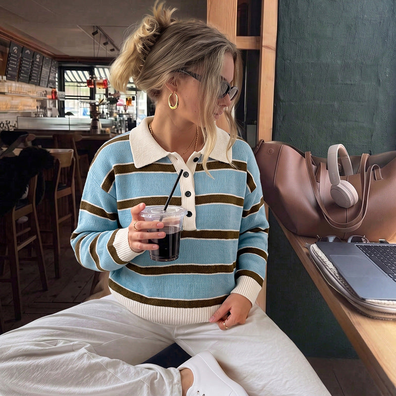 Striped Polo collar sweater