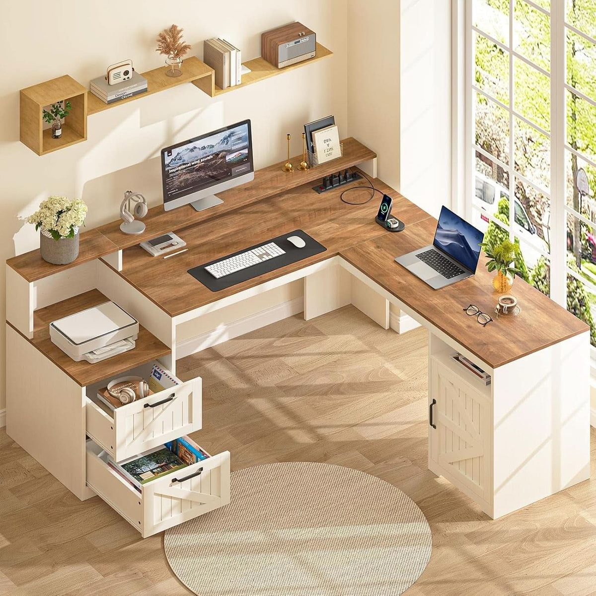 63 Inch L Shaped Desk With Built In Charging Station