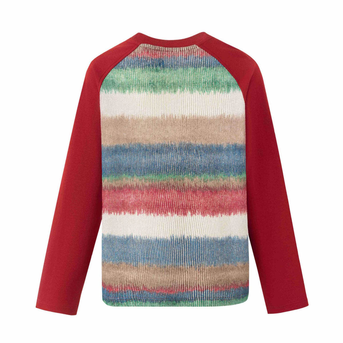 Patchwork Loose Color Gradient Round Neck Raglan Long Sleeve T-Shirt