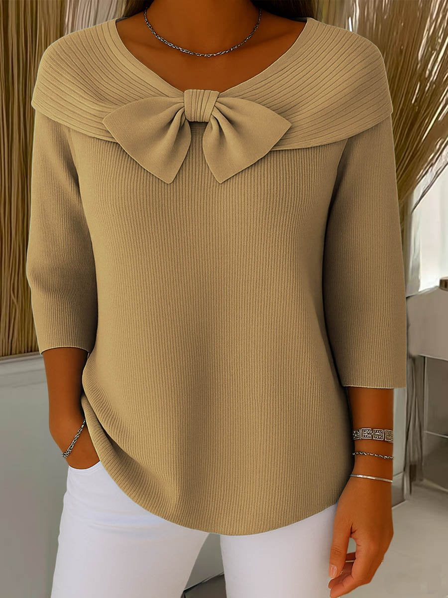 French long sleeved shirt with bow tie sweater for women