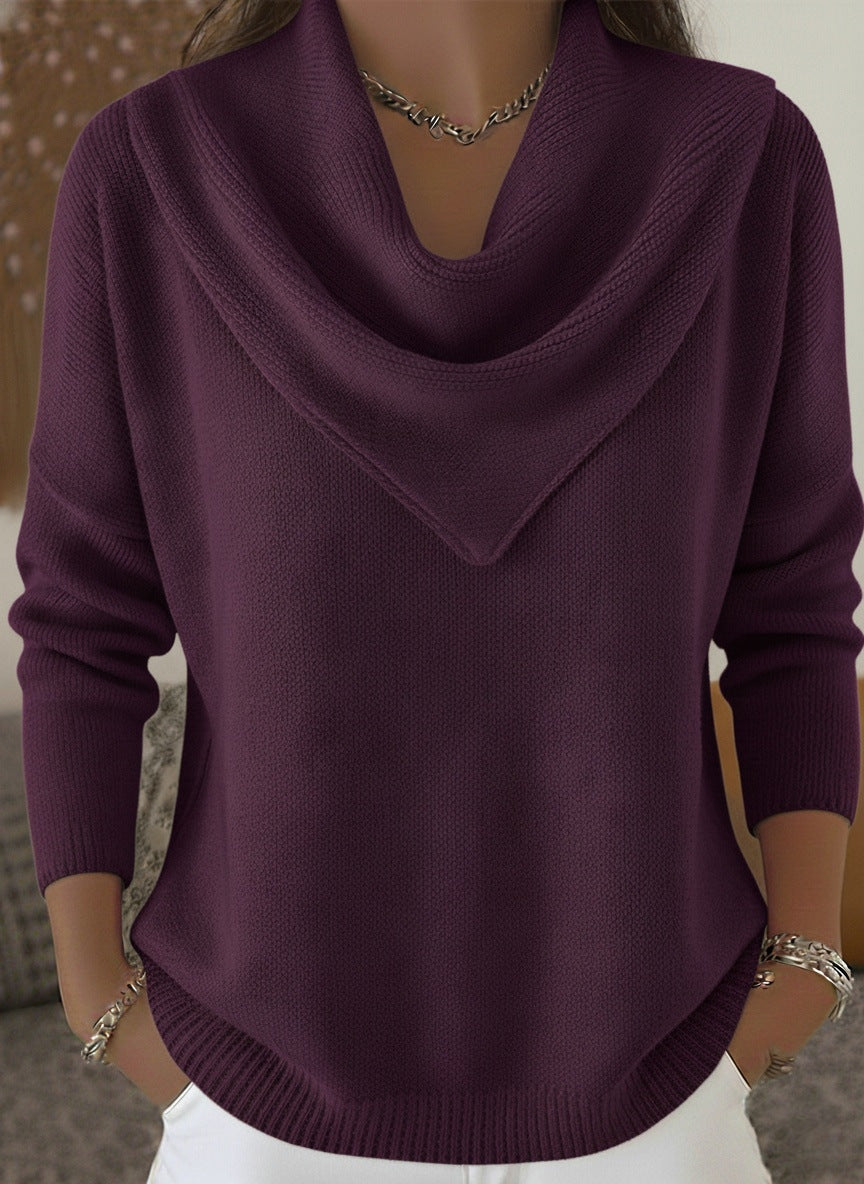 Solid color long sleeved sweater for autumn and winter