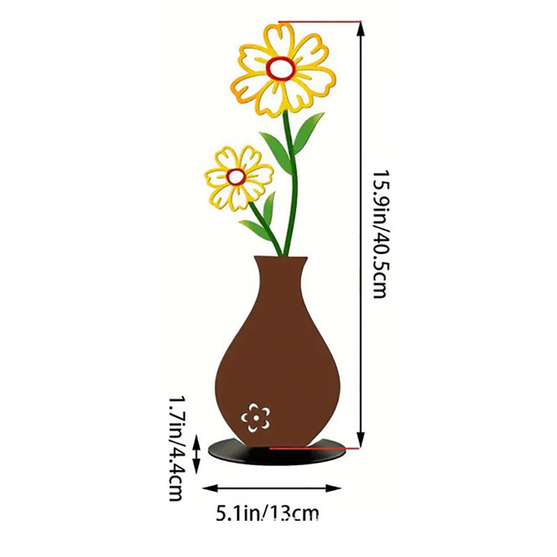 Wall Decoration Art Piece - 2D Flat Colorful Printed Vase with Flower Insert, Wall Silhouette for Living Room Interior Decor