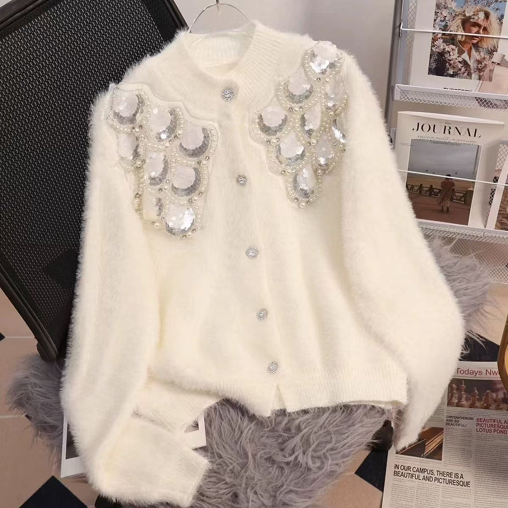 Sweet faux mink fur sweater cardigan for women