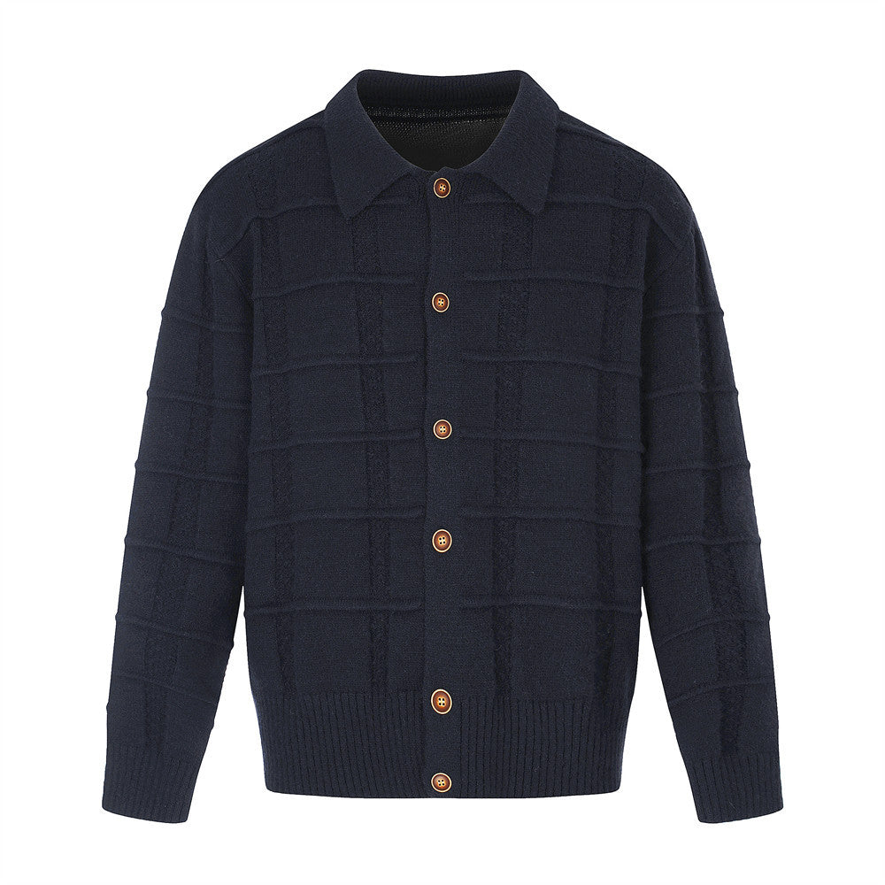 Solid color plaid lapel sweater jacket