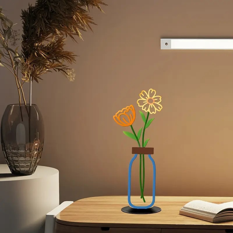 Creative 2D flat color printing vase for home, indoor living room, background wall decoration, flower arrangement, wall flower