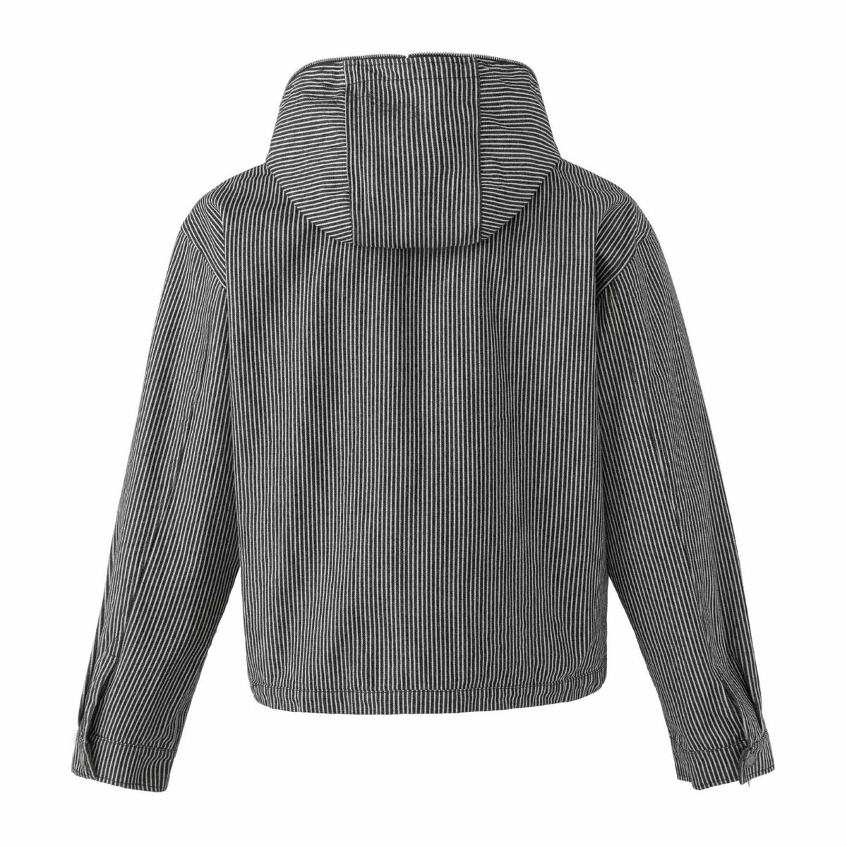 Vertical Stripe Hooded Multi-Zipper Decorative Work Jacket