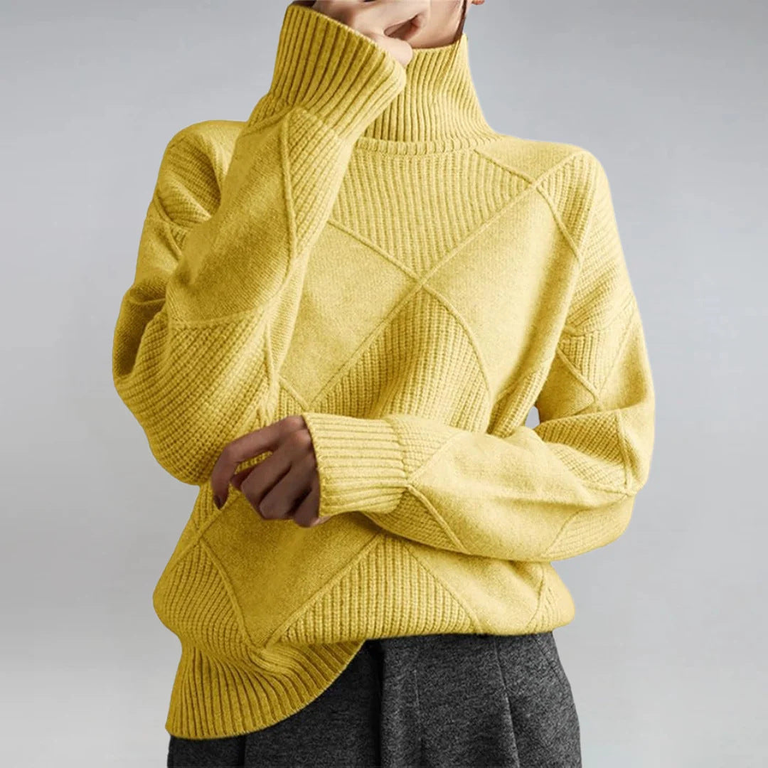 Commuter Knitwear Solid Color High Neck Diamond Sweater for Women