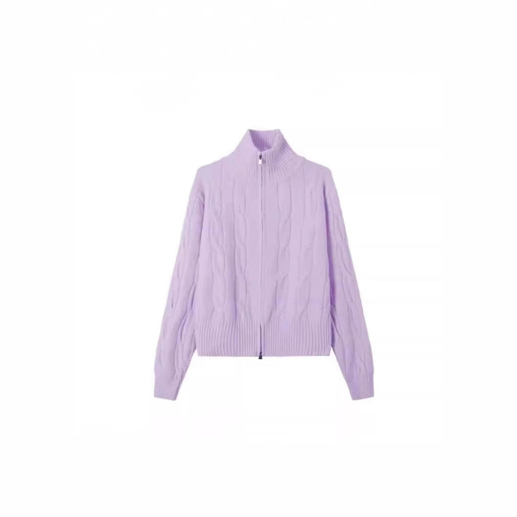 Lazy double zipper high neck sweater jacket for women