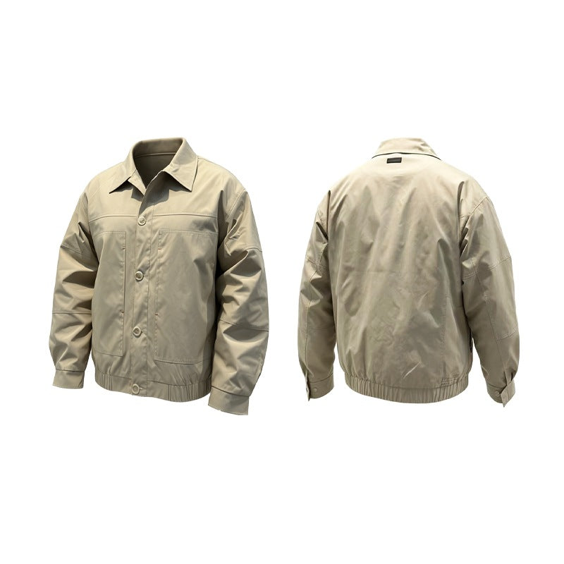 Casual Loose Fitted Rugged Cargo Jacket with Large Pockets and Turn-down Collar for Men