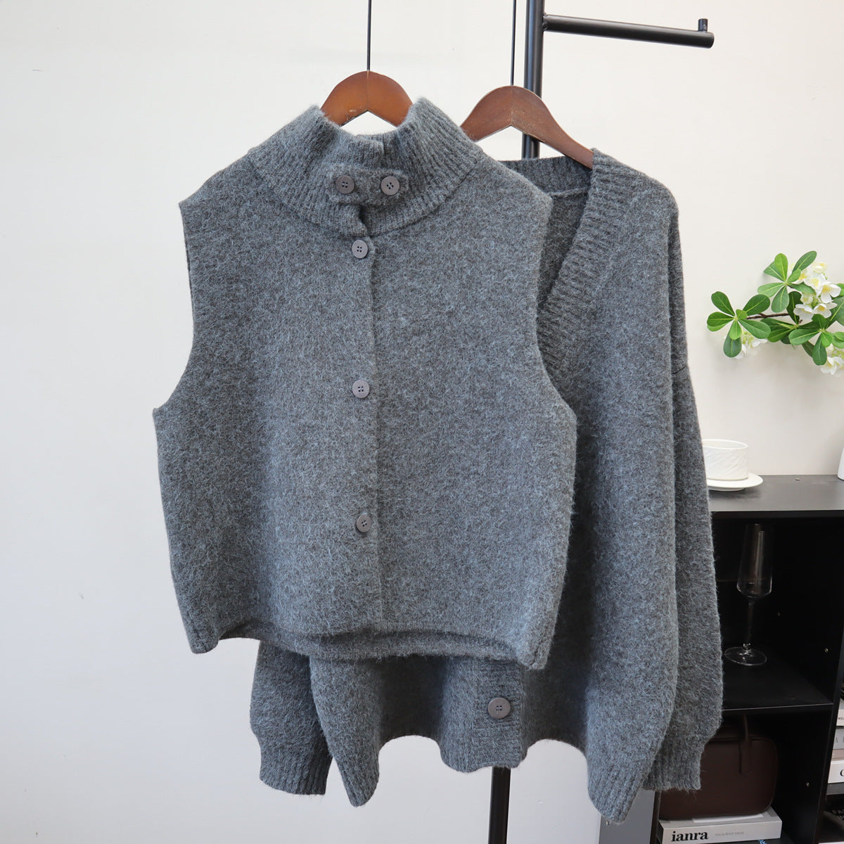 Two piece vest sweater jacket set