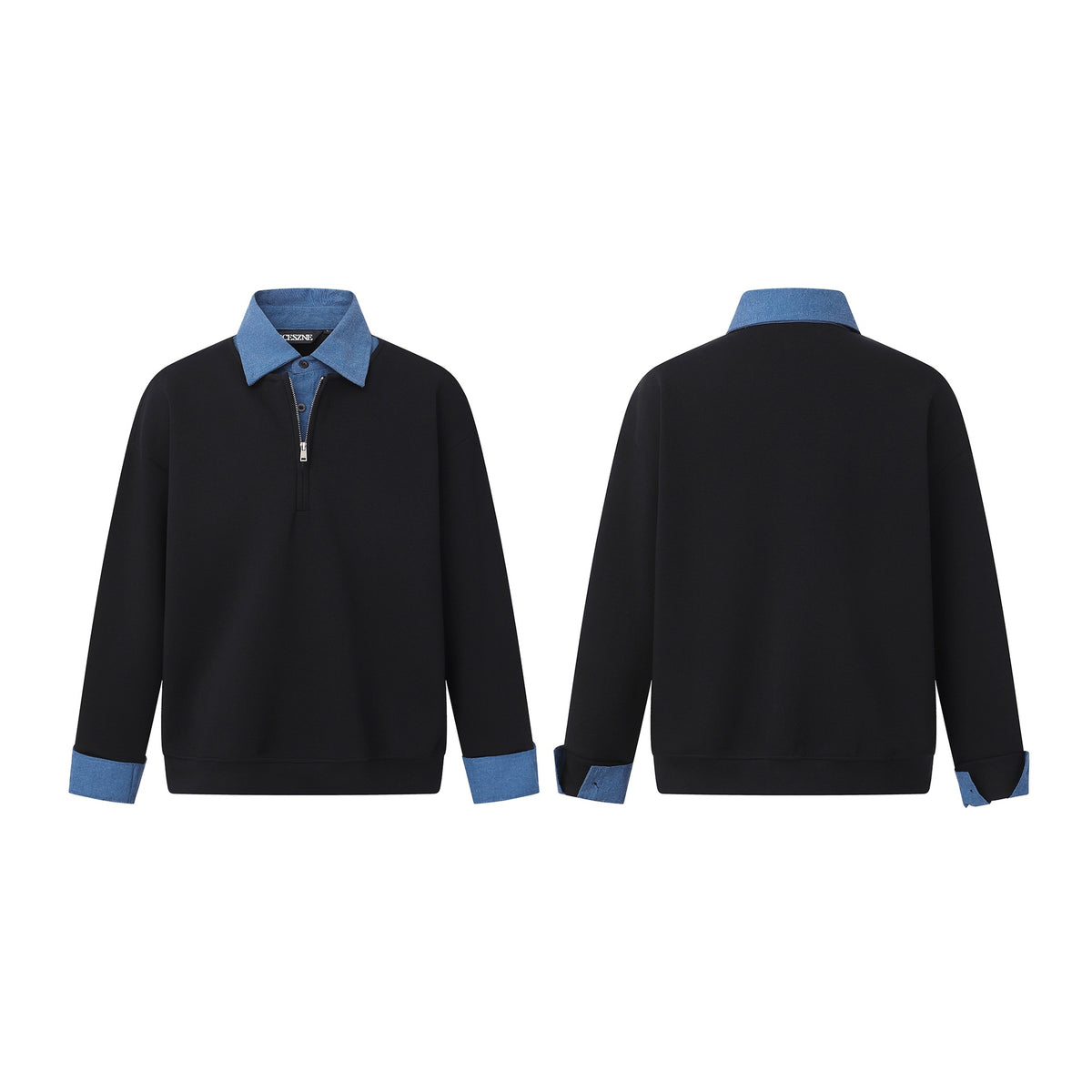 Shirt-style  Long Sleeve Mock Two-Piece Design Loose Fit Hoodie for Men