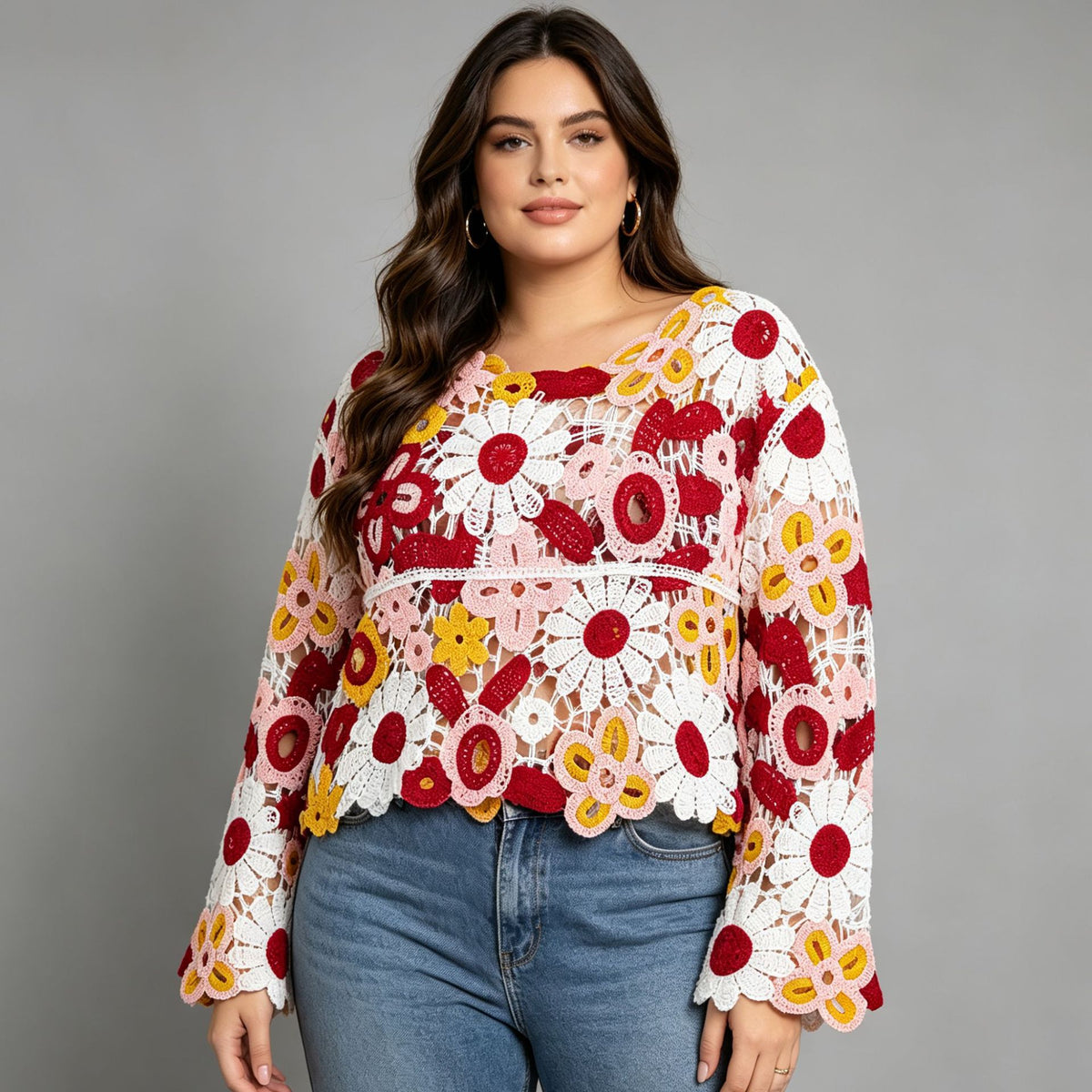 Flower hollowed out pullover top