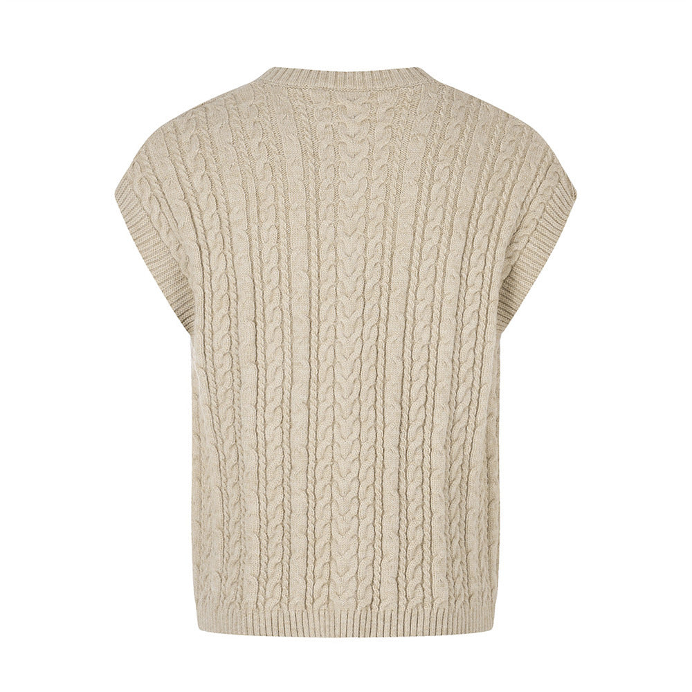 Solid color pit strip Fried Dough Twists sweater vest