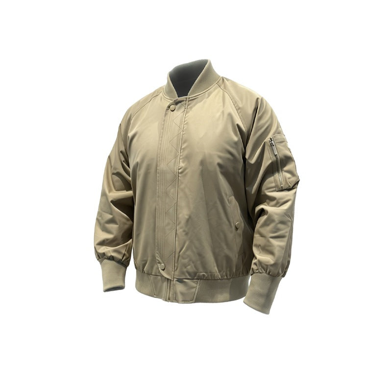 Simple Solid Color Loose Baseball Collar Flight Jacket for Men