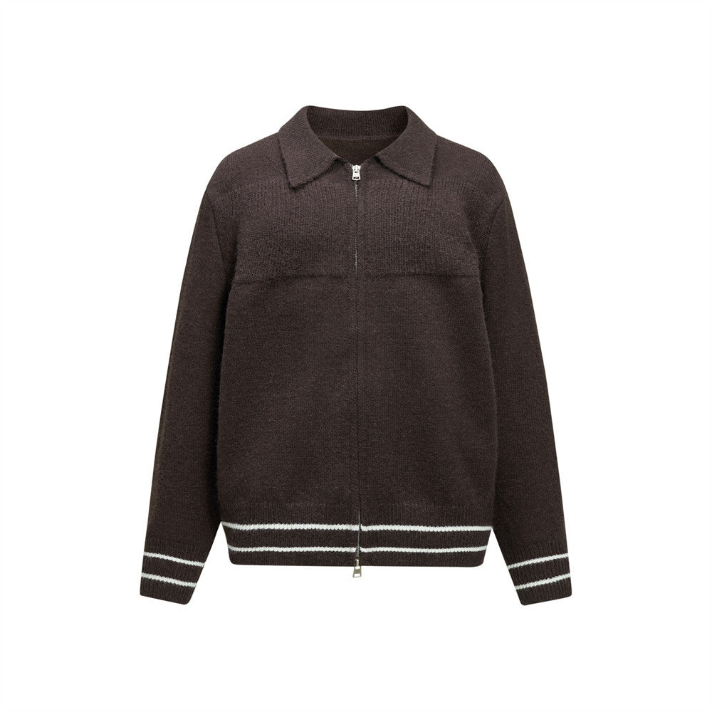 Men's collar double zipper cardigan sweater