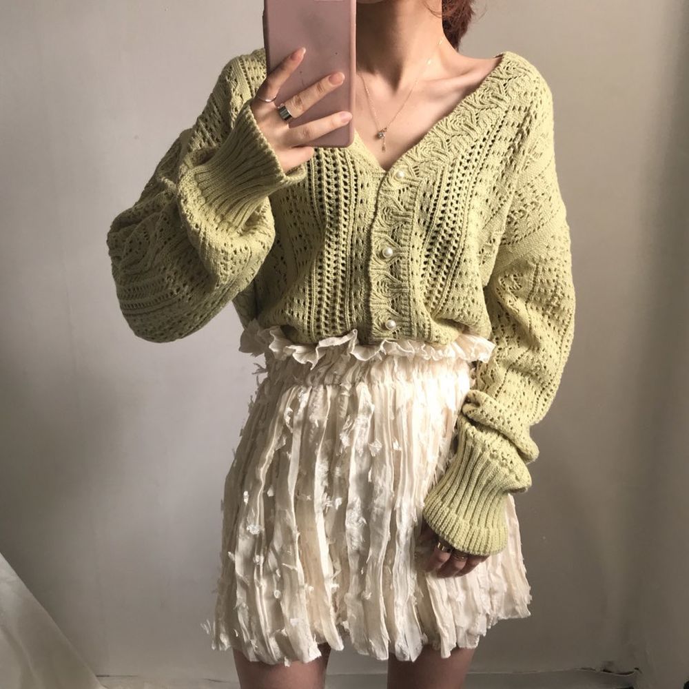 Loose hollow knitted top thin jacket