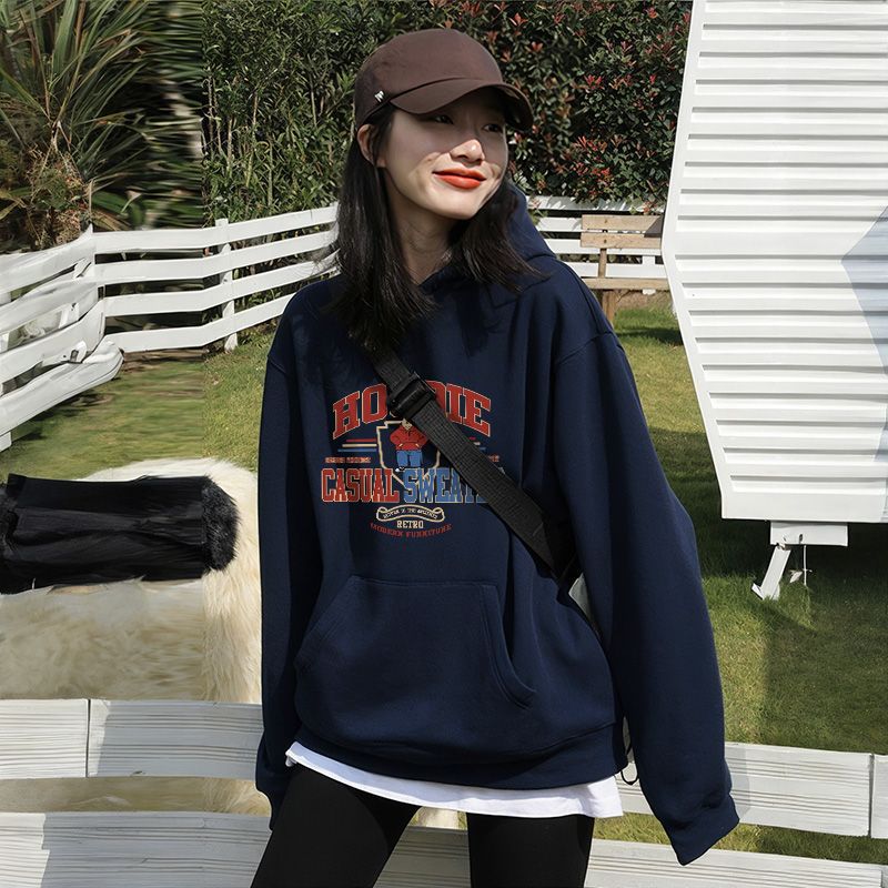 Style Hooded Lightweight Sweatshirt for Women, Lazy  Print, Loose Fit, Slimming, Versatile Hoodie