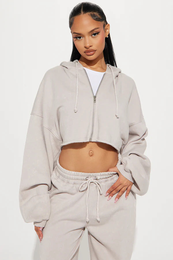Long Sleeve Sporty Casual Hoodie Set for Women