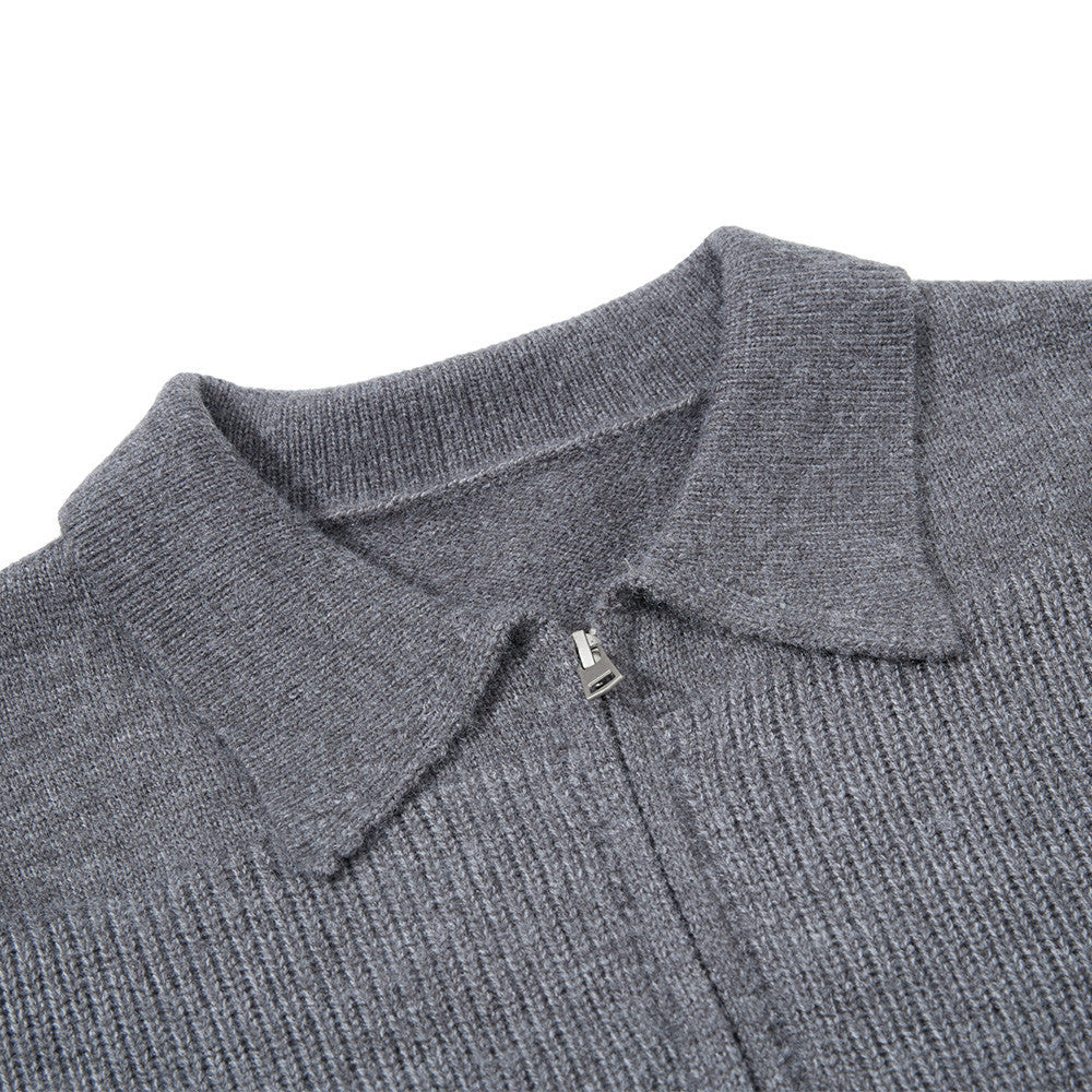 Men's collar double zipper cardigan sweater
