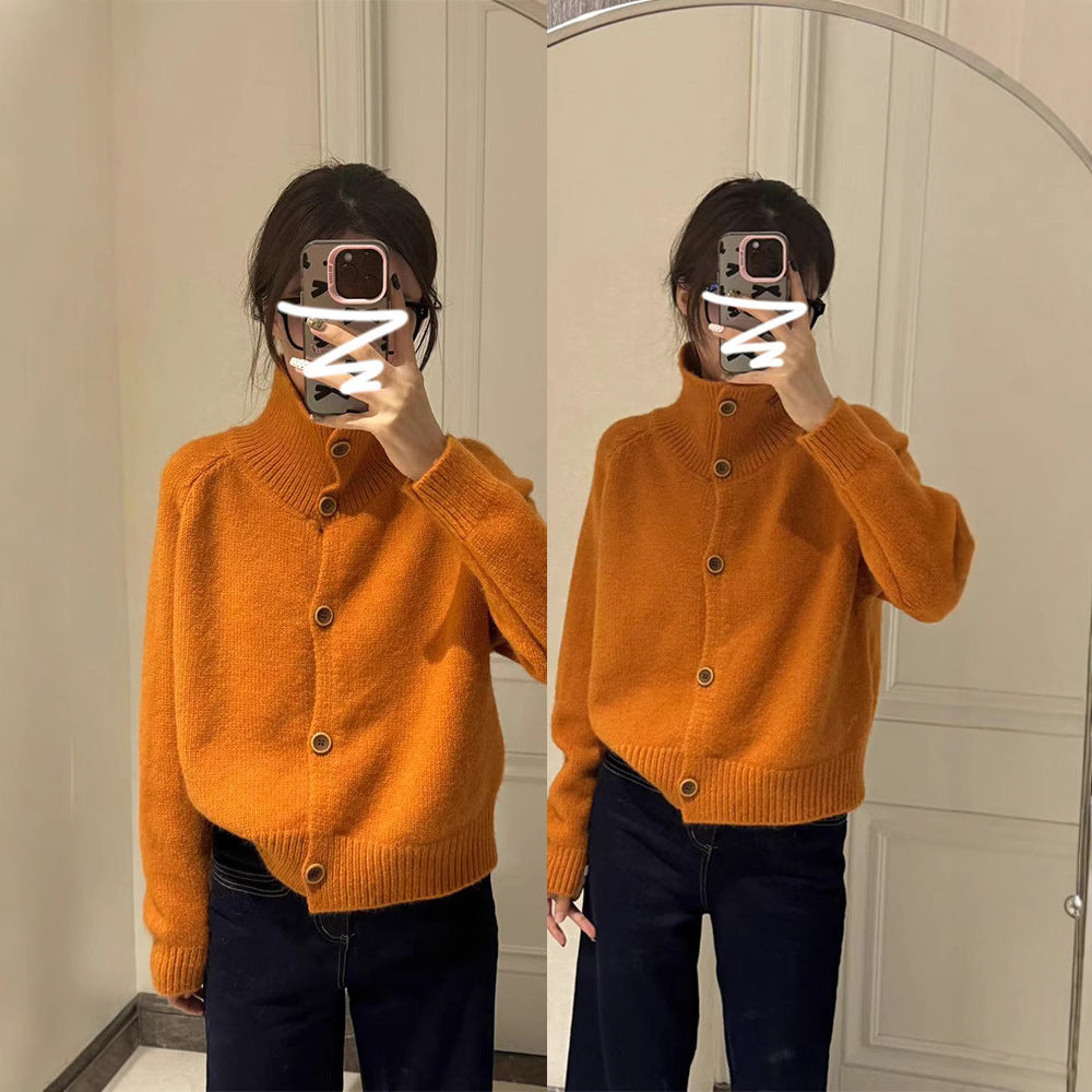 Orange turtleneck sweater jacket for women in autumn and winter