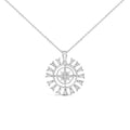 Sterling Silver 1/2 Cttw Diamond Starburst Compass Medallion Pendant Necklace