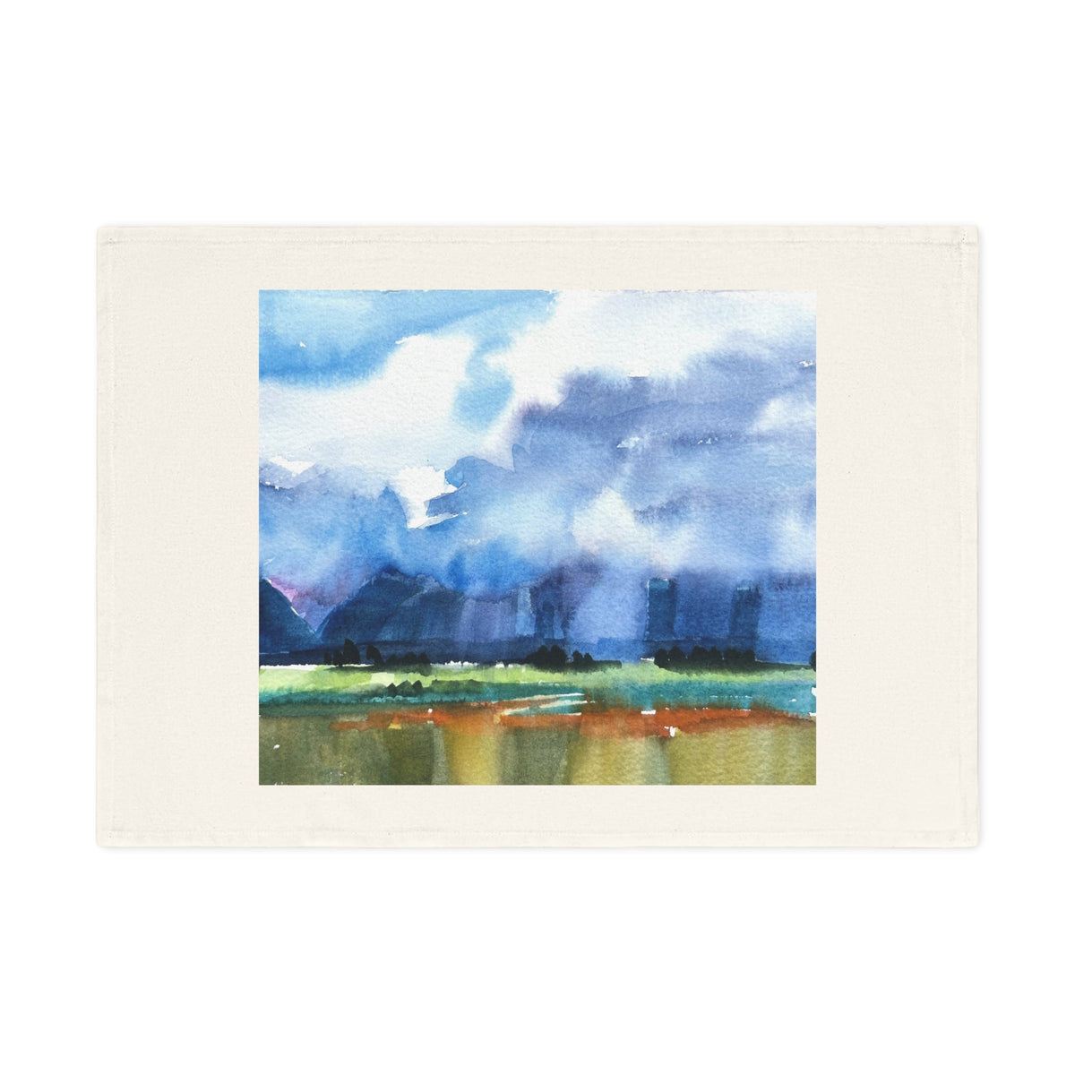 'Tranquil Mountain View 4' Organic Cotton Tea Towel I Original Artwork by American Artist Barbara Cleary