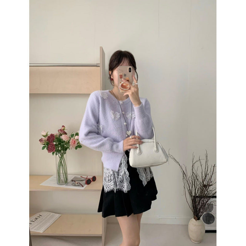 Gentle Style Elegant Embellished Bow Knit Cardigan for Women Sweater Coat