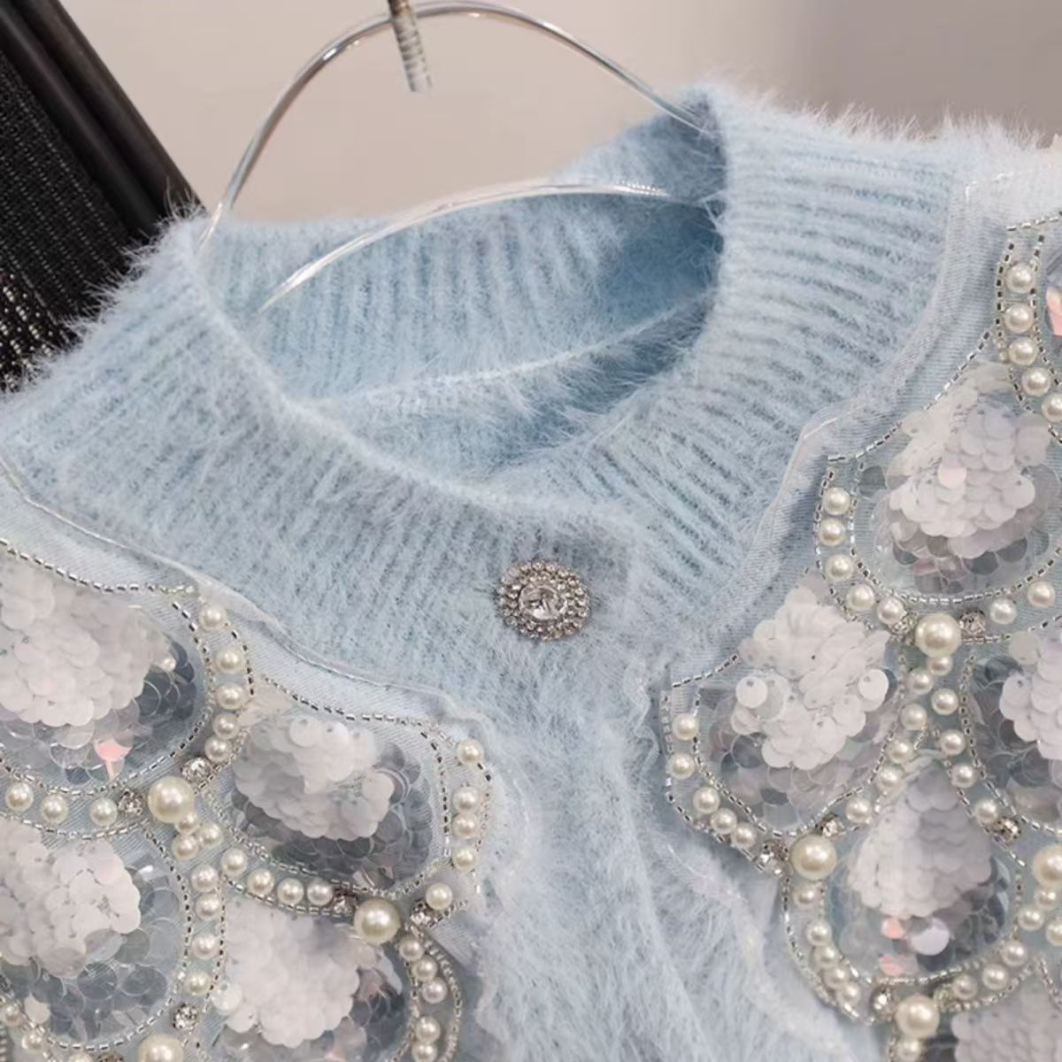 Sweet faux mink fur sweater cardigan for women