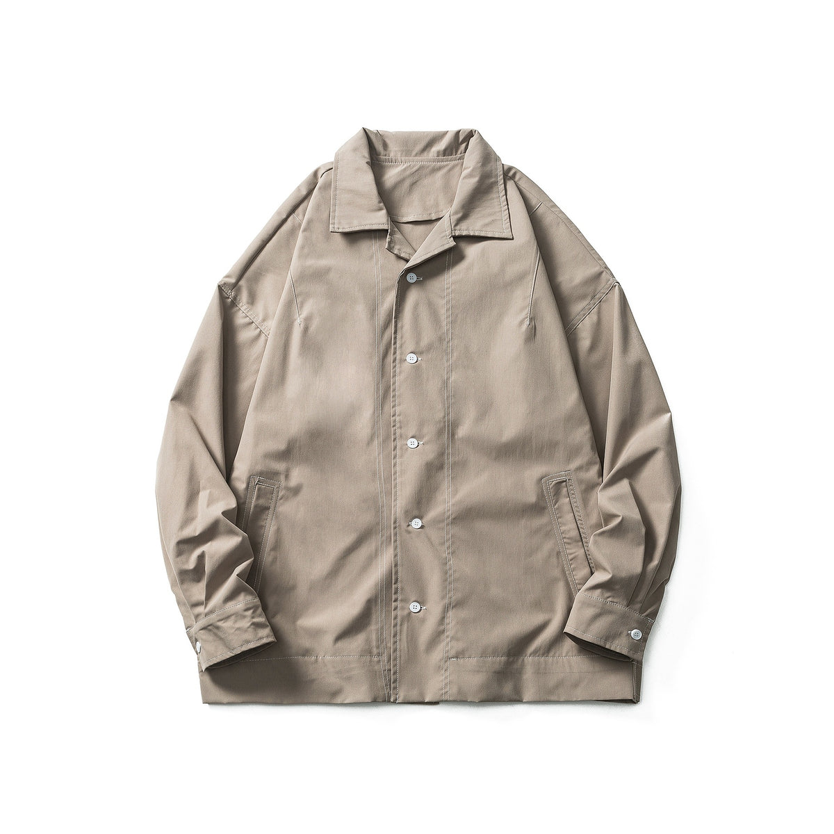 Solid Color Long Sleeve Button Closure  Notched Collar Loose Fit Men's Shirt Jacket