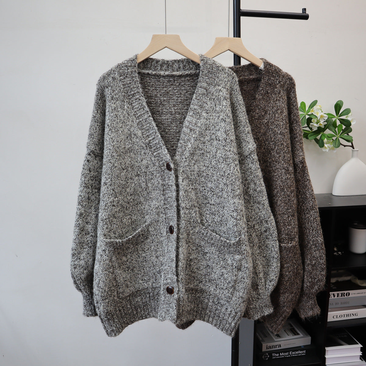 Loose V-neck cardigan sweater