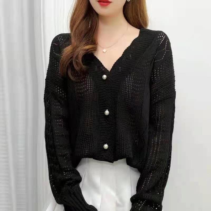 Loose hollow knitted top thin jacket