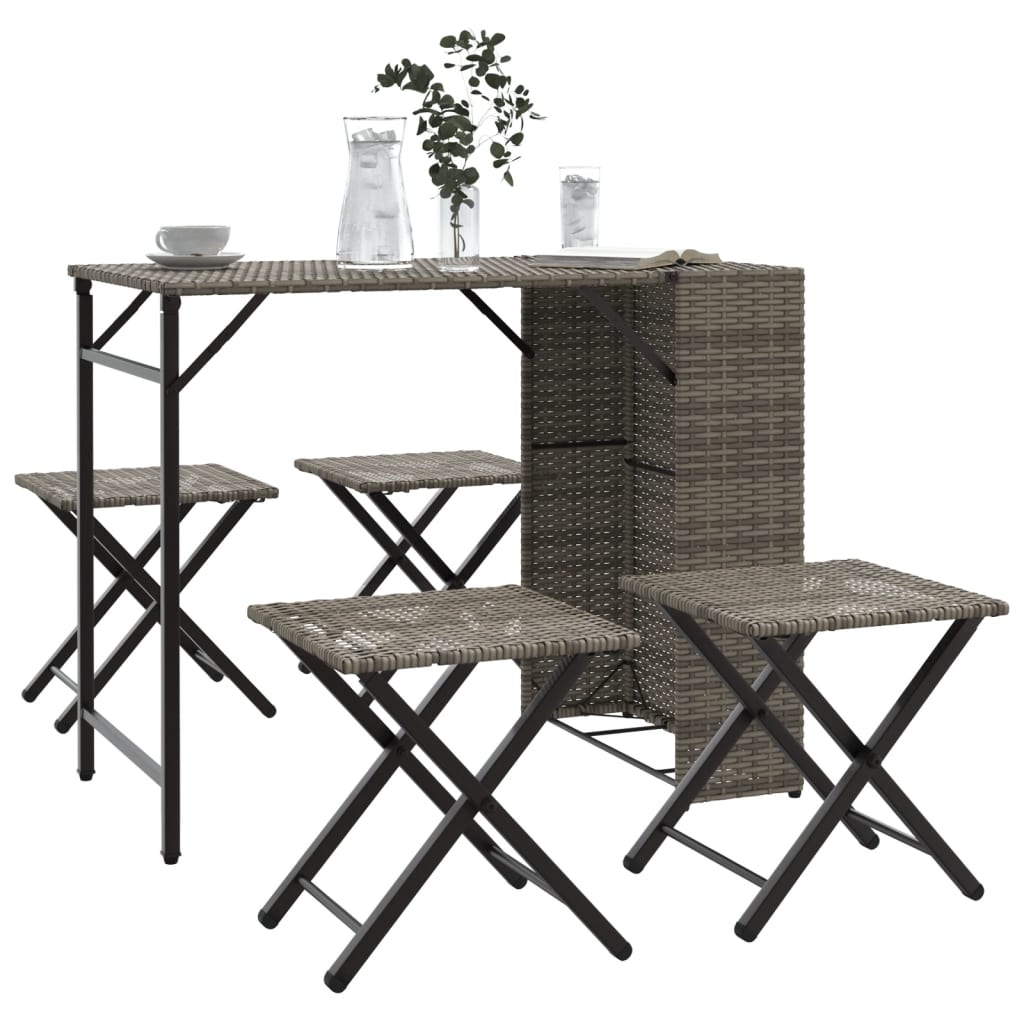 VidaXL 5-delige tuinset inklapbaar poly rattan grijs