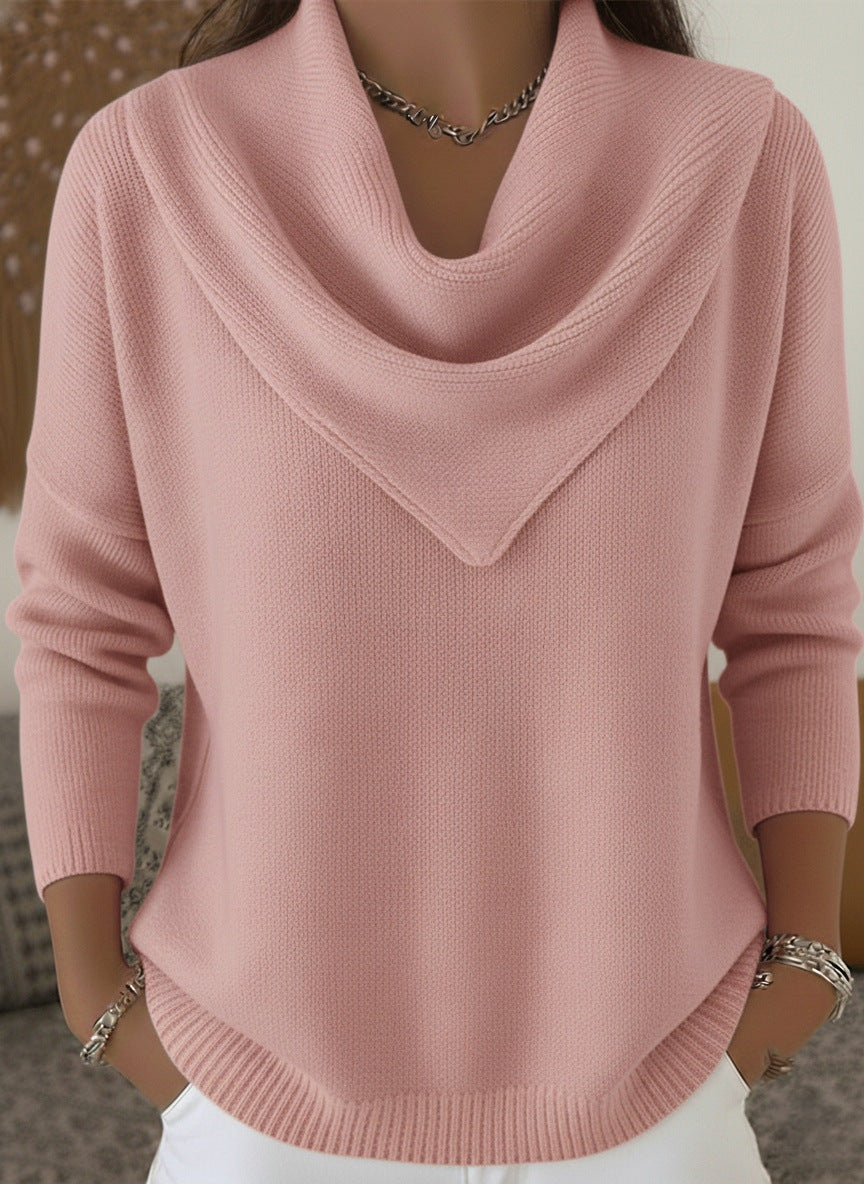 Solid color long sleeved sweater for autumn and winter