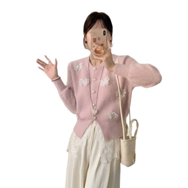 Gentle Style Elegant Embellished Bow Knit Cardigan for Women Sweater Coat
