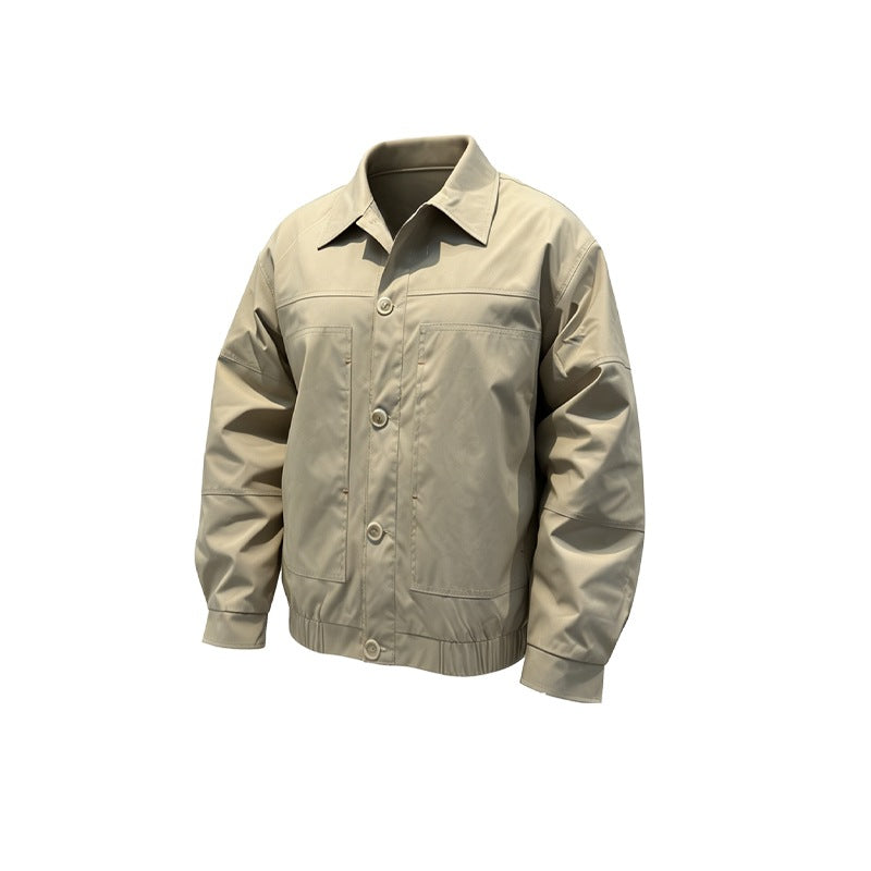 Casual Loose Fitted Rugged Cargo Jacket with Large Pockets and Turn-down Collar for Men