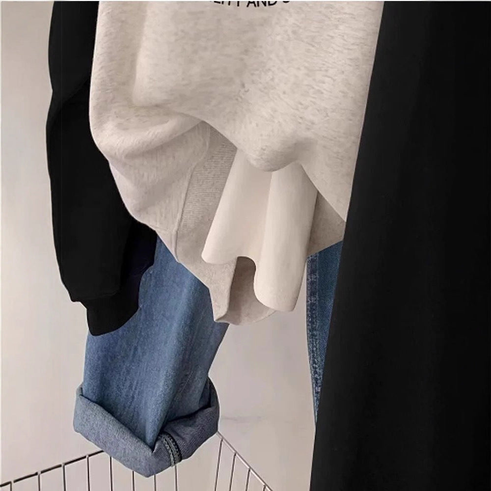 Color-blocked Drop Shoulder Sleeve Lightweight Hoodie for Women