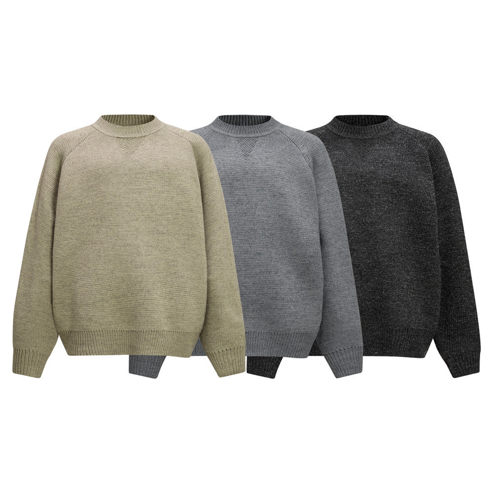 Loose solid color round neck sweater