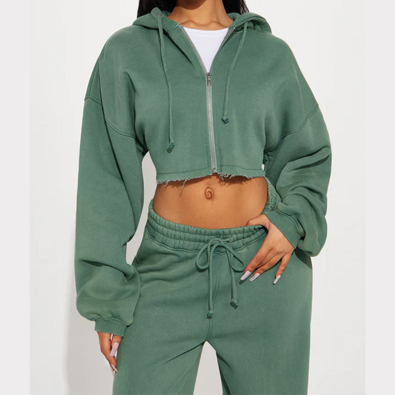 Long Sleeve Sporty Casual Hoodie Set for Women